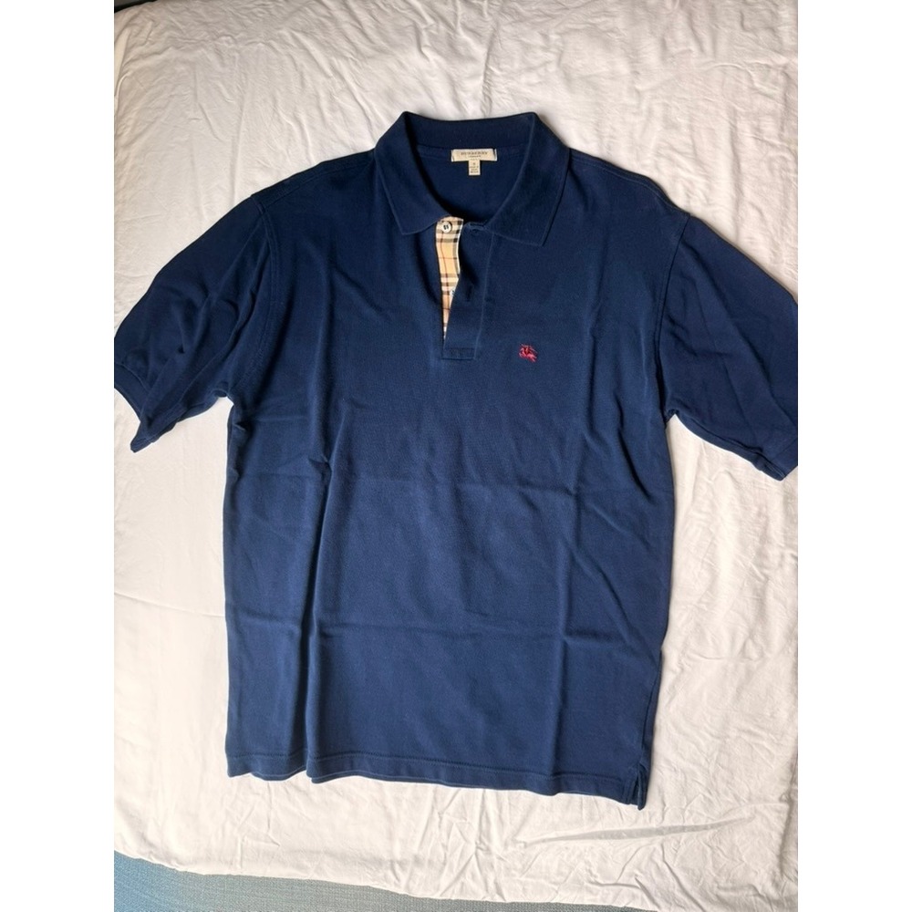 Burberry London Mens Navy Blue Pique Polo Shirt Small